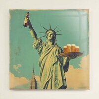 Tegeltjes - Vrijheidsbeeld serveert bier