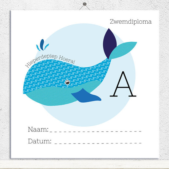 Zwemdiploma tegeltje bedrukken A,B,C (nr.201)