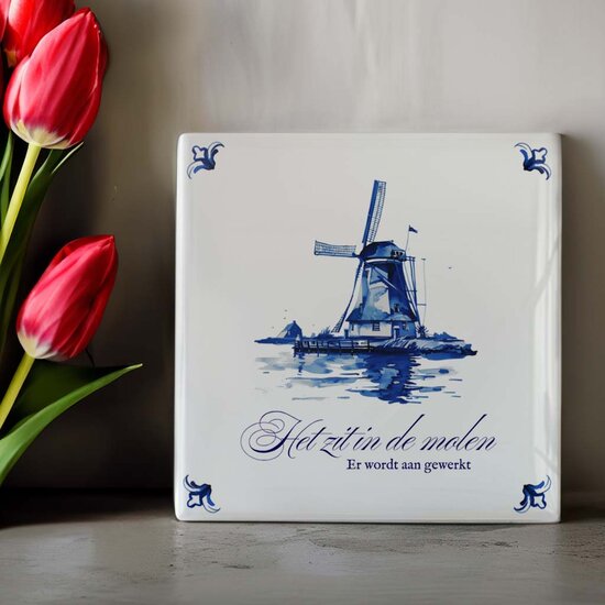 Delfts Blauw tegeltje - Molen