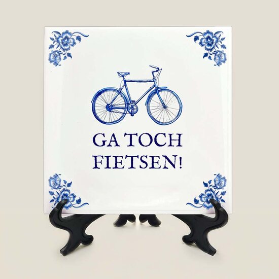 Delfts Blauw tegeltje - Fiets