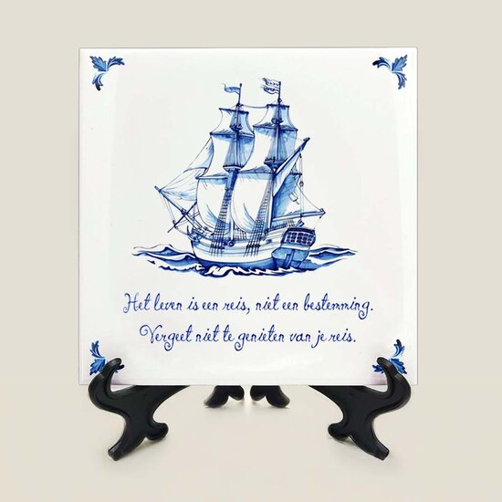 Delfts Blauw tegeltje - Schip