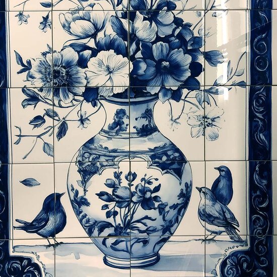 Tegeltableau Delftsblauwe Vaas