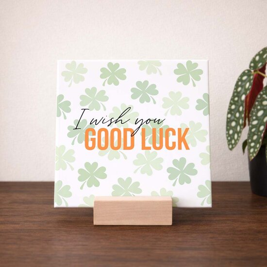 Tegeltje met eigen tekst - Klavertjes