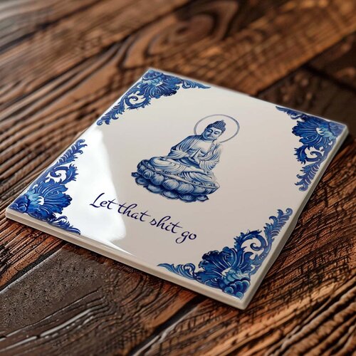 Delfts Blauw tegeltje - Boeddha