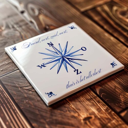 Delfts Blauw tegeltje - Kompas