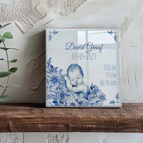 Delfts Blauw geboorte tegeltje
