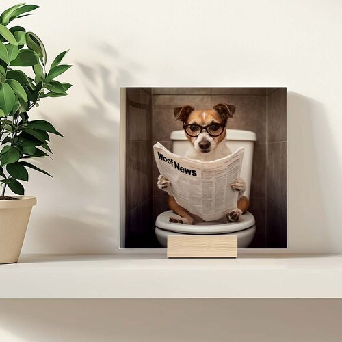 Grappig tegeltje - Hond op WC