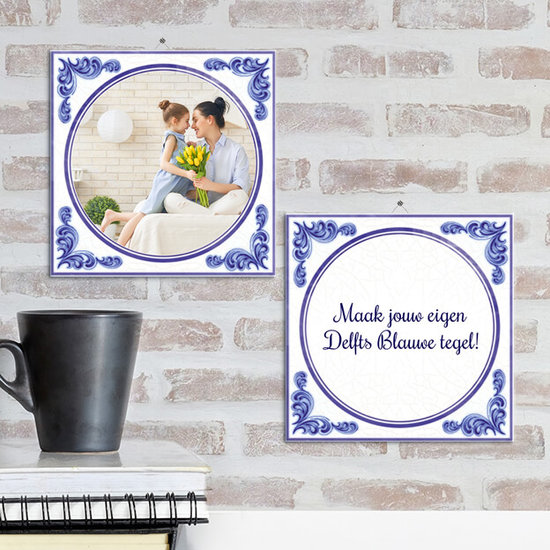 Delfts Blauw tegeltje met foto