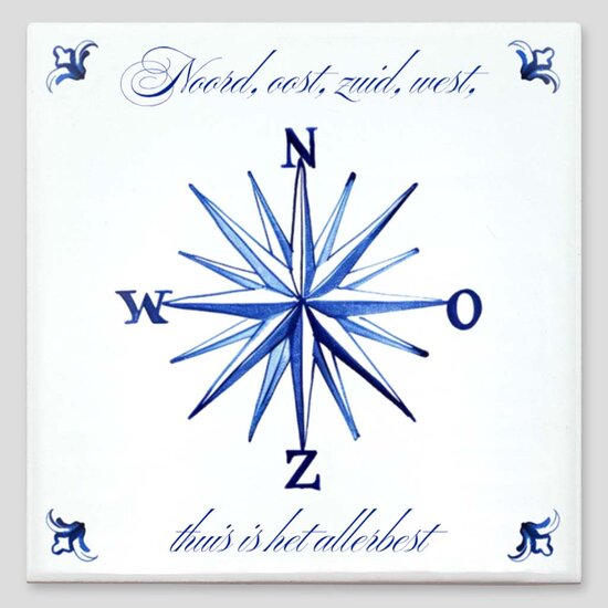 Delfts Blauw tegeltje - Kompas