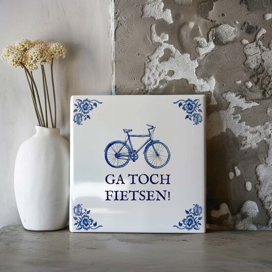 Delfts Blauw tegeltje - Fiets